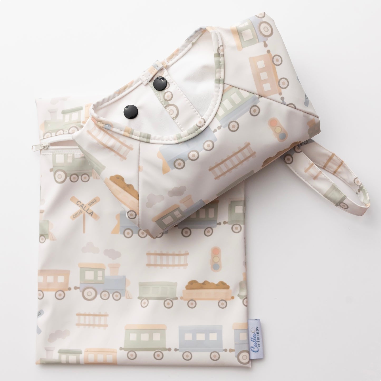 The Grayson Long Sleeve Bib - Trains ✨PREORDER✨