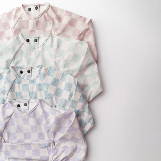 The Grayson Long Sleeve Bib - Watercolor Checker ✨PREORDER✨